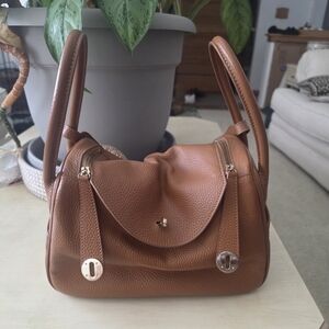Tan Leather Double Handle Satchel